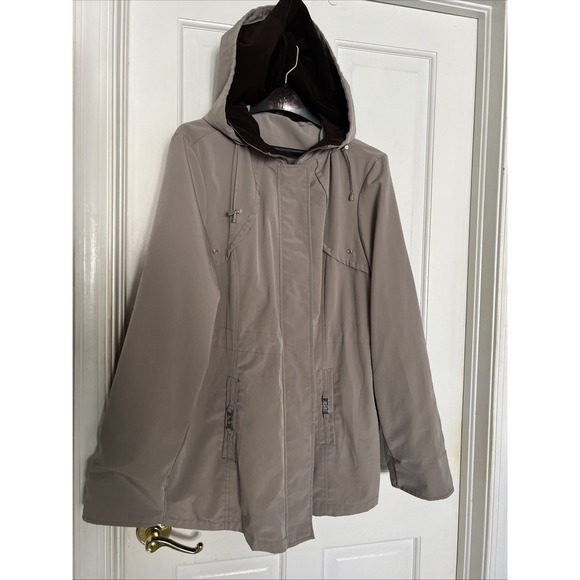 George Jackets & Blazers - George Hoo1ded Lightweight Utility Taupe Jacket Lined Detachable Hood Sz 18/20